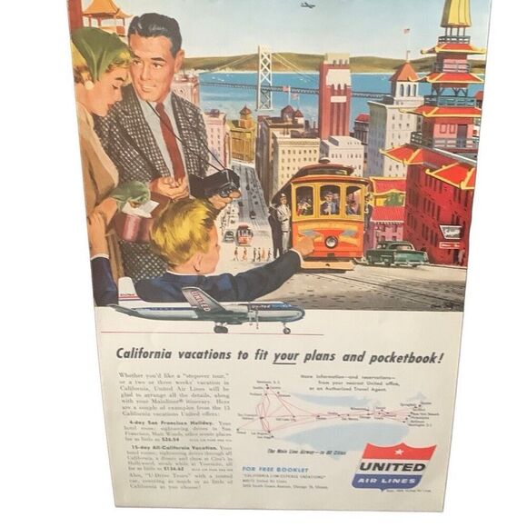 Vintage 1954 United Air Lines California Vacations Ad Advertisement - Picture 4 of 4